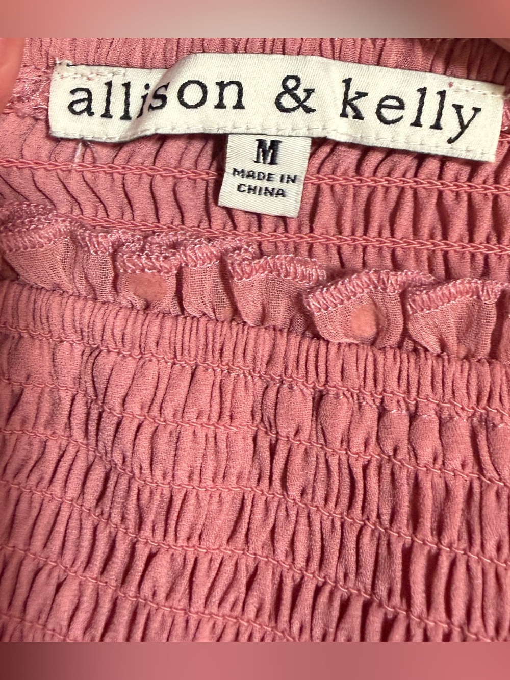 Allison & Kelly Dusty Rose Smocked Swiss Dot Puff Sleeve Dress M - Picture 8 of 10